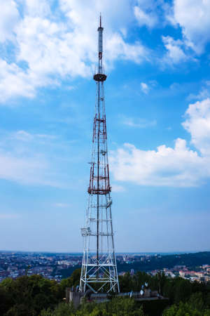 TV tower. Television lattice steel construction. Repeater