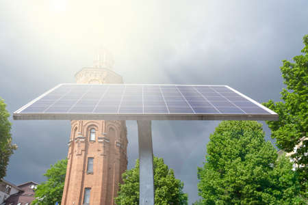 solar panel. Solar power station. photovoltaic renewable panel.Concept Alternative fuel source and energy sources. Concept saving of natural resources.の写真素材