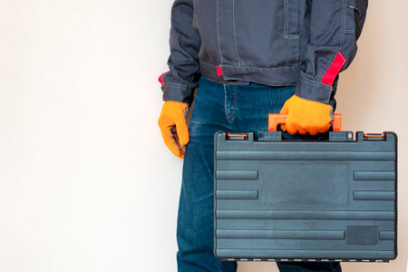 person with a case. master with tool box. Worker gear concept