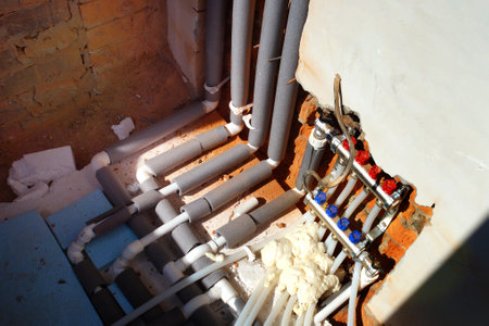 Underfloor heating system.Installing Underfloor Heating Systemの写真素材