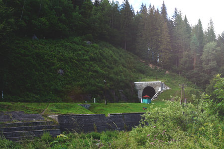 Railroad Tunnel. The railway tunnel in the mountainの写真素材