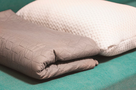 pillow and bedspread, blanket, plaid on the sofaの写真素材