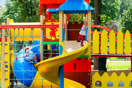 Colorful playground.on ground, court, pleasure ground. View from above