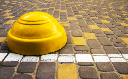 concrete hemispheres prohibiting parking barrier. The drive and the parking it is limited, impossible. deadlocks on the road. Obstacles in the wayの写真素材