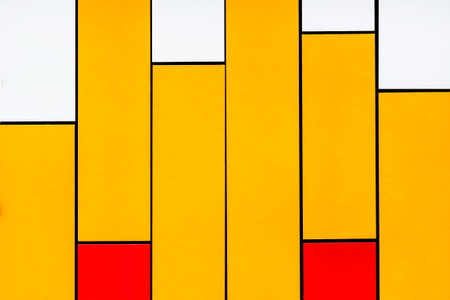 texture Stripes of red and yellow. Background of yellow and red vertical stripes paint streams on surface, streams of red paintの写真素材