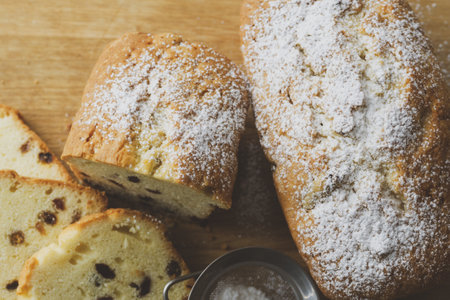 close up. delicious dried fruit cake sliced. dried fruitcake. Concept cake delicious, homemade. top viewの写真素材