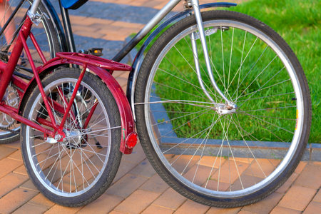Big and small bike. Bicycle transport.Large and small bicycle wheelの写真素材