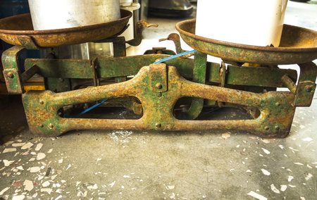 Libra. Old weighing scales. Vintage mechanical scales.の写真素材