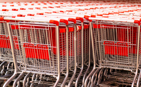 Trolley in the store. carts. Concept buyers, customer, purchaser, shopper, bidder, acquirer