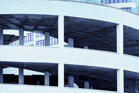 Freeway. Highway overpass. traffic system. Check-in at the parking. Platform. Arrival on an automobile parking on the rooftop.の写真素材