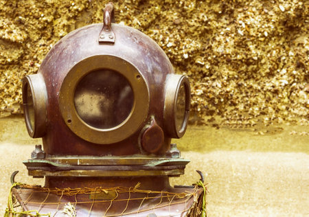 old, vintage helmet. Ancient headdress of the diver. diving helmetの写真素材