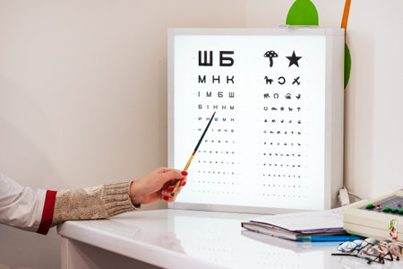 Index stick on eye chart. Snellen chart. eye chart that can be used to measure visual acuity....