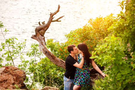 happy couple running on the beachの写真素材
