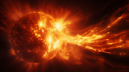 Solar System - Sun in Space. science fiction art. 3D renderingの素材