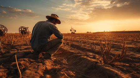 Farmer working in the soybean field at sunset,Thailandの素材