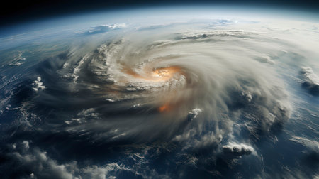 View of the planet Earth from space during a sunrise. 3D renderingの素材