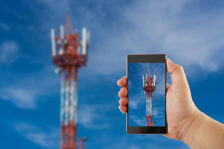 Mobile camera antenna repeater towerの写真素材