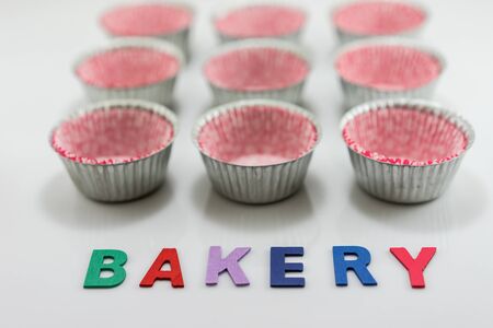 Aluminium cup of bakery on the white background.の写真素材