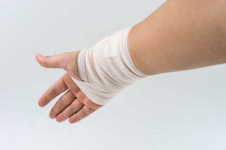 hand bone broken from accident with arm splintの写真素材