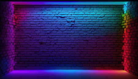 Neon glowing brick wall background. Vector illustration. Eps 10.の素材