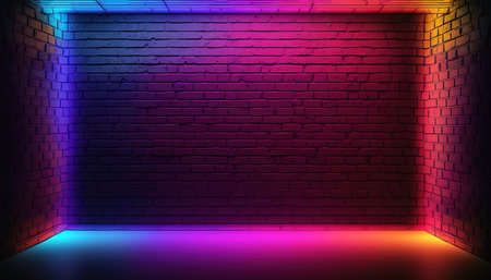 3d render, abstract background, neon light, brick wall, ultraviolet lightの素材