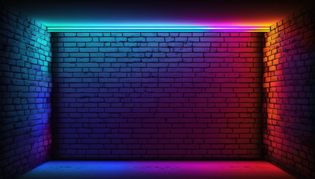 Neon glowing brick wall background. Vector illustration. Eps 10.の素材