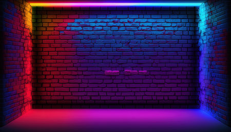 Neon glowing brick wall background. Vector illustration. Eps 10.の素材