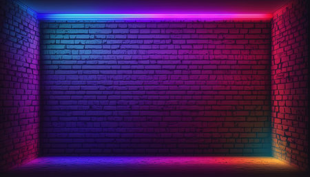 Neon glowing brick wall background. Vector illustration. Eps 10.の素材