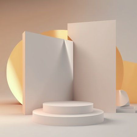 3d render, abstract minimal geometric forms, podium for your designの素材