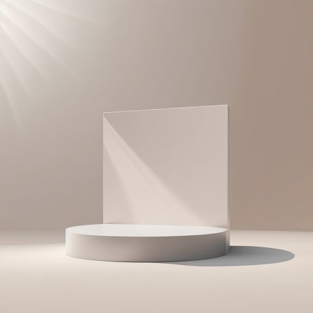 3d render of white round pedestal with shadow and light.の素材