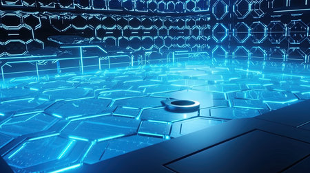 3d illustration of abstract technology background with circuit board and blue lightの素材