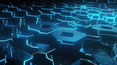 Abstract 3d rendering of hexagons with glowing particles. Futuristic background with hexagons. Network concept.の素材