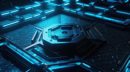 3D rendering of abstract futuristic background with neon lights, sci-fi conceptの素材