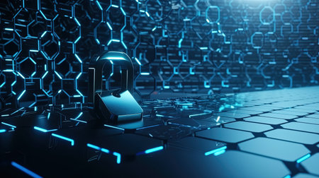Cyber security concept. 3D rendering toned image double exposureの素材