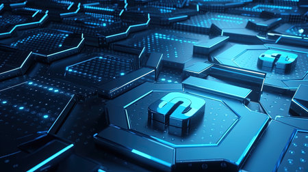 3d rendering of abstract technology background with hexagons, digital circuit boardの素材
