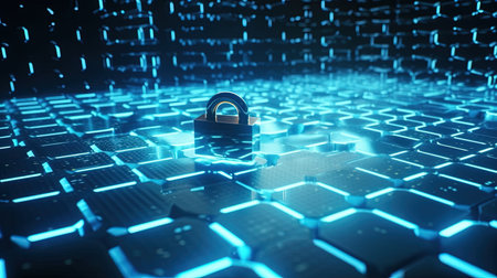 Cyber security concept with binary code and padlock 3d renderingの素材