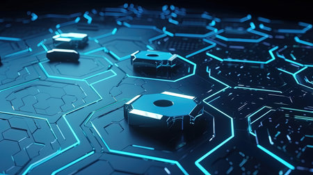Abstract technological background with hexagons. 3d rendering, 3d illustration.の素材