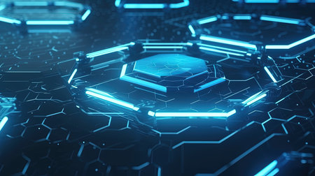 Futuristic technology interface with glowing hexagons. 3d renderingの素材