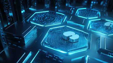 Futuristic technological background with circuit board, 3d rendering toned imageの素材