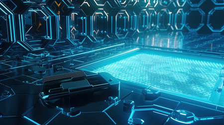 3D rendering of a futuristic computer circuit board. Technology concept backgroundの素材