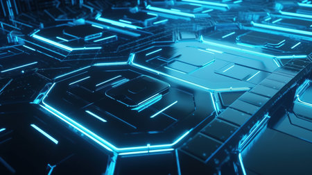 3d rendering of abstract technology background. Futuristic interface with glowing lines.の素材