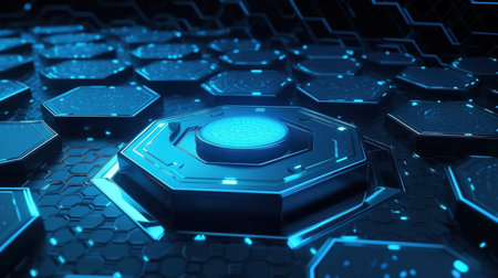 Futuristic glowing blue circuit board. 3d rendering, 3d illustration.の素材