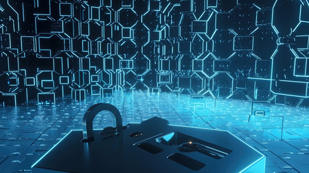 3d rendering of a microphone in a futuristic cyberspace.の素材
