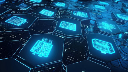 Futuristic technological background with binary code. 3D Renderingの素材
