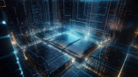 3D rendering of abstract technology concept. Hi-tech circuit boardの素材