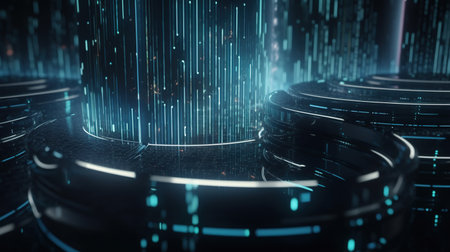 3D Illustration of a Futuristic Virtual Reality Background with Cubesの素材