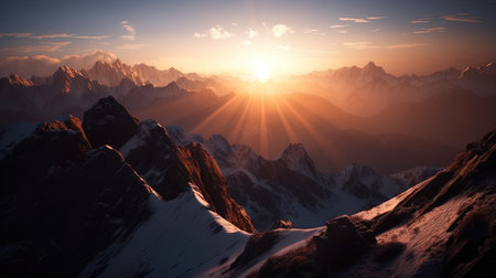 Beautiful sunset in the mountains. Sunrise in the mountains. Mountain landscapeの素材