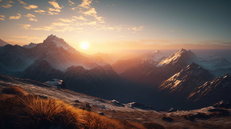 Mountain landscape. Panoramic view. 3D Renderingの素材