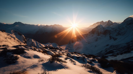Sunset in the mountains. Panoramic view of the Alps.の素材