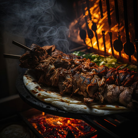 Traditional Turkish Doner Kebab with meat and vegetables on the grillの素材